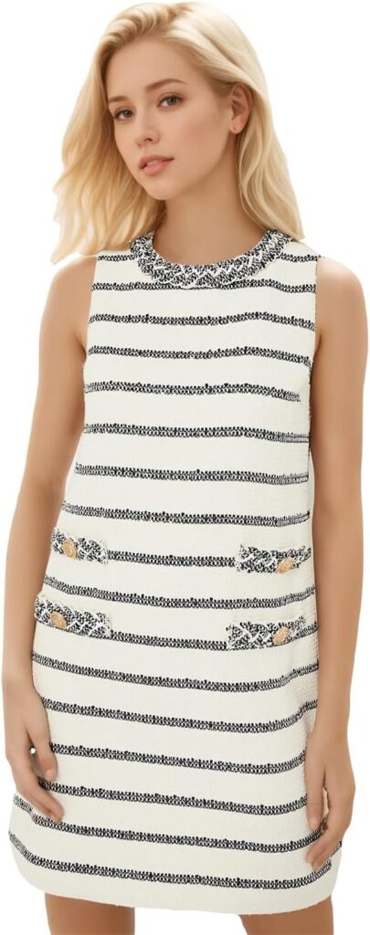 Women's Tweed Jackie Dress Crew Neck Sleeveless Elegant Vintage Button Bodycon A-line Mini Dresses 61w92OiSYsL. AC SL1500 405x1024
