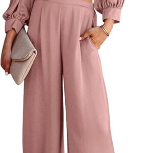 womens 2 piece lounge set satin outfits spring casual long puff sleeve crop tops loose wide long palazzo pants