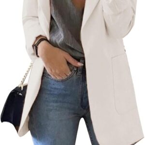 womens business casual outfits open front long sleeve lapel fashion lightweight solid color blazers with pockets