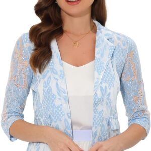 womens bussiness casual blazers floral lace 3 4 sleeve single button elegant blazer suits