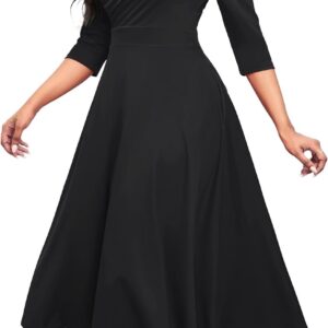 womens casual wrap flared midi dress wedding guest cocktail tea dresses a line swing v neck 3 4 sleeve