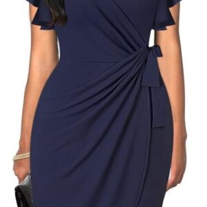 womens deep v neck ruffle sleeve sheath casual cocktail party work faux wrap dress