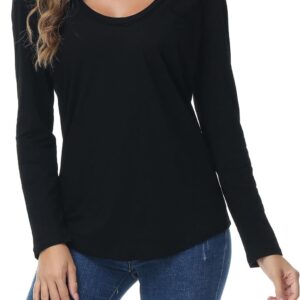 womens oversized t shirts fashion long sleeve scoop neck top shirts loose fit comfy tees with pockets