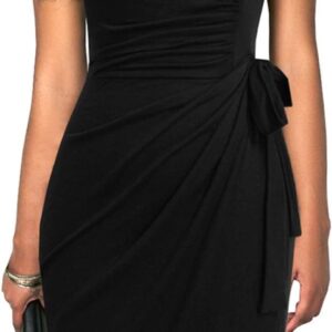 womens retro 1950s cap sleeve knee length sheath slim business casual party ruched bodycon faux wrap dress