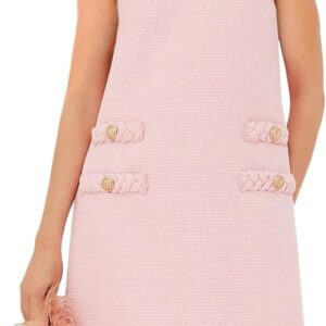 womens tweed jackie dress crew neck sleeveless elegant vintage button bodycon a line mini dresses