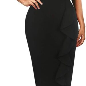 womens vintage short sleeve polka dot falbala fold slim fit pencil dress