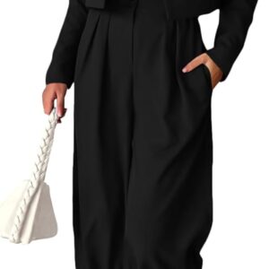 womens cropped blazer jackets high waisted wide leg work pants suit set