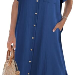 womens dress summer casual short sleeve button down shirt dress beach cover up dress with pockets