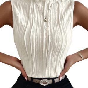 womens sleeveless mock neck textured tank top