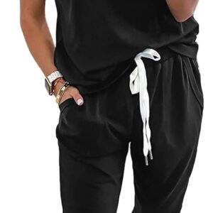 womens v neck short sleeve top and long pants